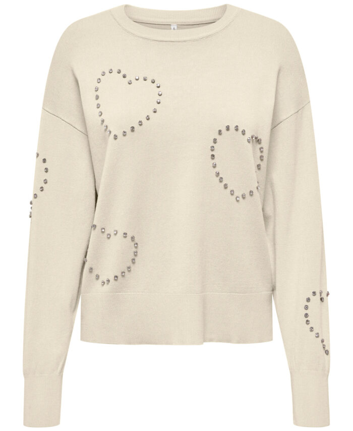ONLBEE LS HEART BLING O-NECK CC KNT